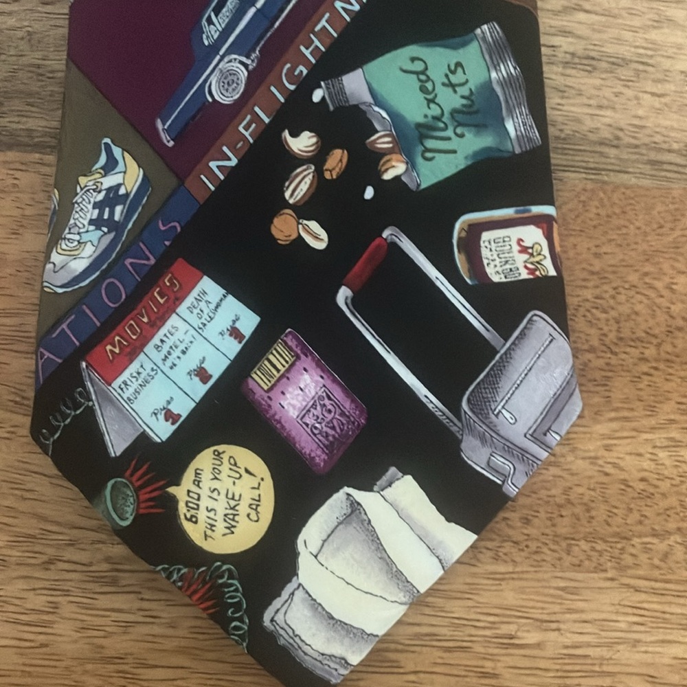 Nostalgic 1994 Nicole Miller Silk Tie In-Flight Necessities 90s Travel - Picture 3 of 13